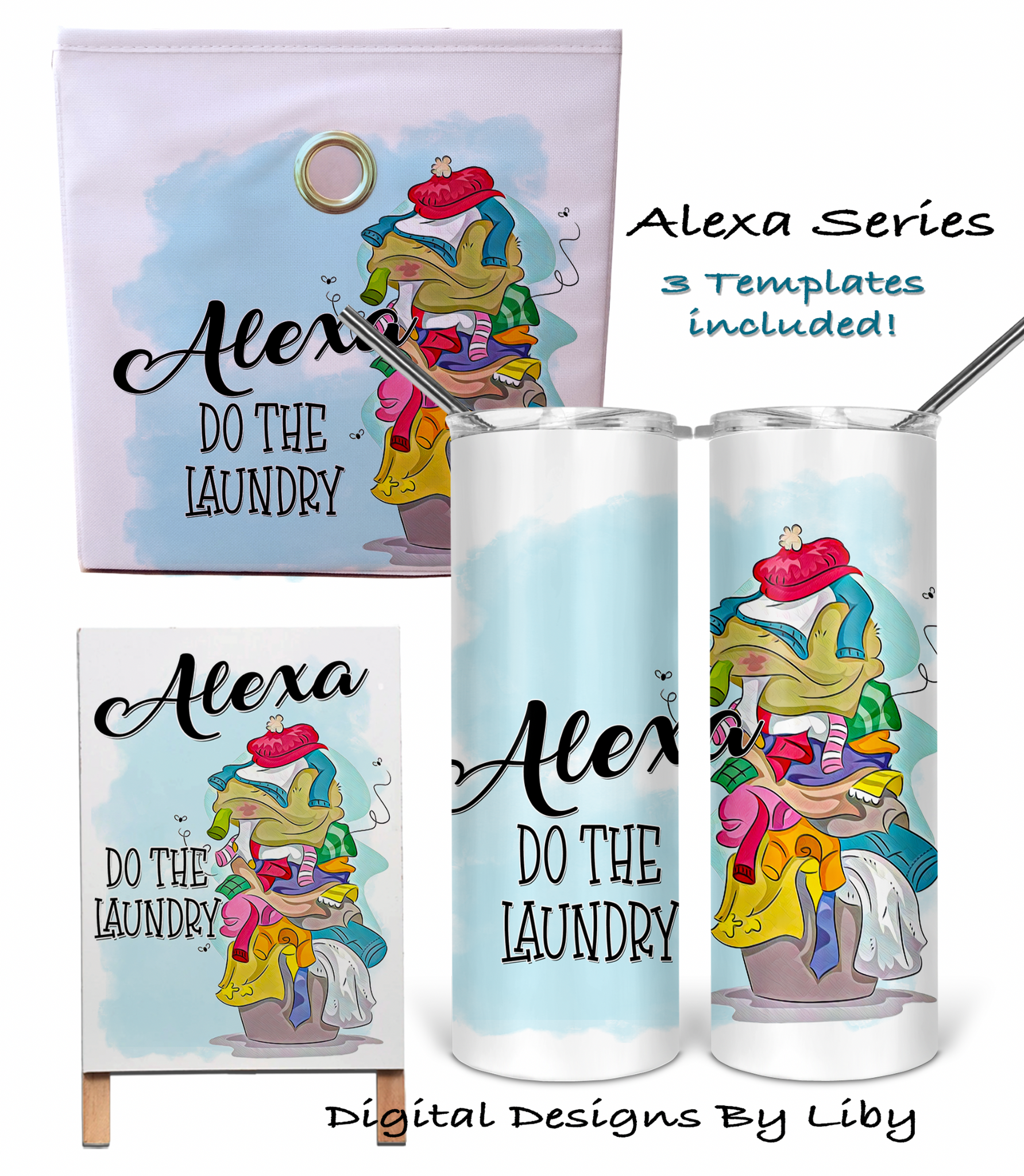 ALEXA DO THE LAUNDRY2! Alexa Do the Dirty Laundry Easel Stand, Towel, Mug, Skinny Tumbler, & towel PNG Sublimation Designs