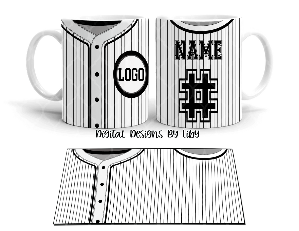 BASEBALL SPORTS JERSEY Black Stripes 20oz SKINNY TUMBLER & MUG – Digital  Designs by Liby