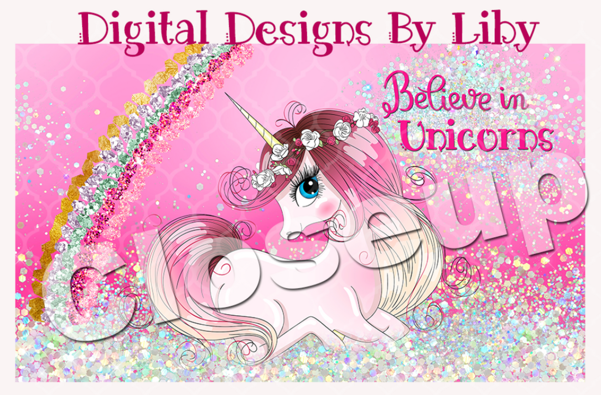 Kids Flip Top Water Bottle Design. Glitter Unicorn Sublimation