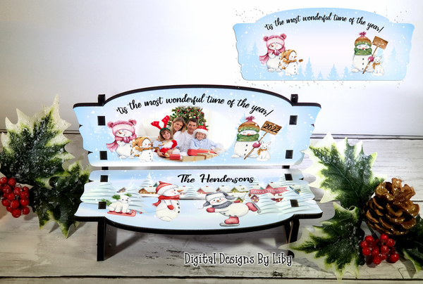 WONDERFUL TIME OF YEAR SNOWMEN - Bench +  Berlin, Benelux & Rectangle Christmas Ornaments PNG Sublimation Designs