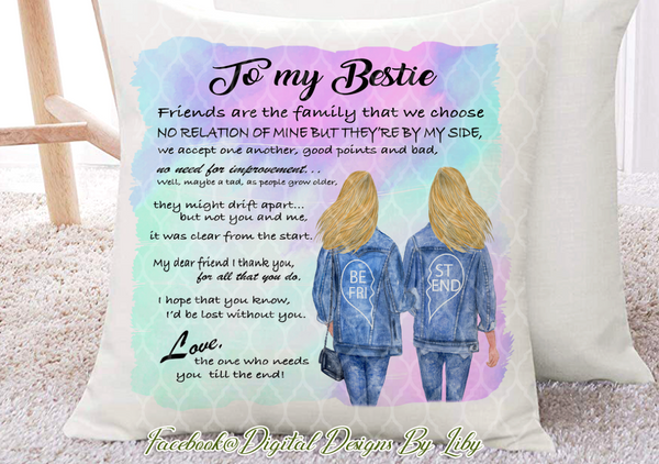 BESTIES IN JEANS Pillow Design (Choose Hair Color Combination)