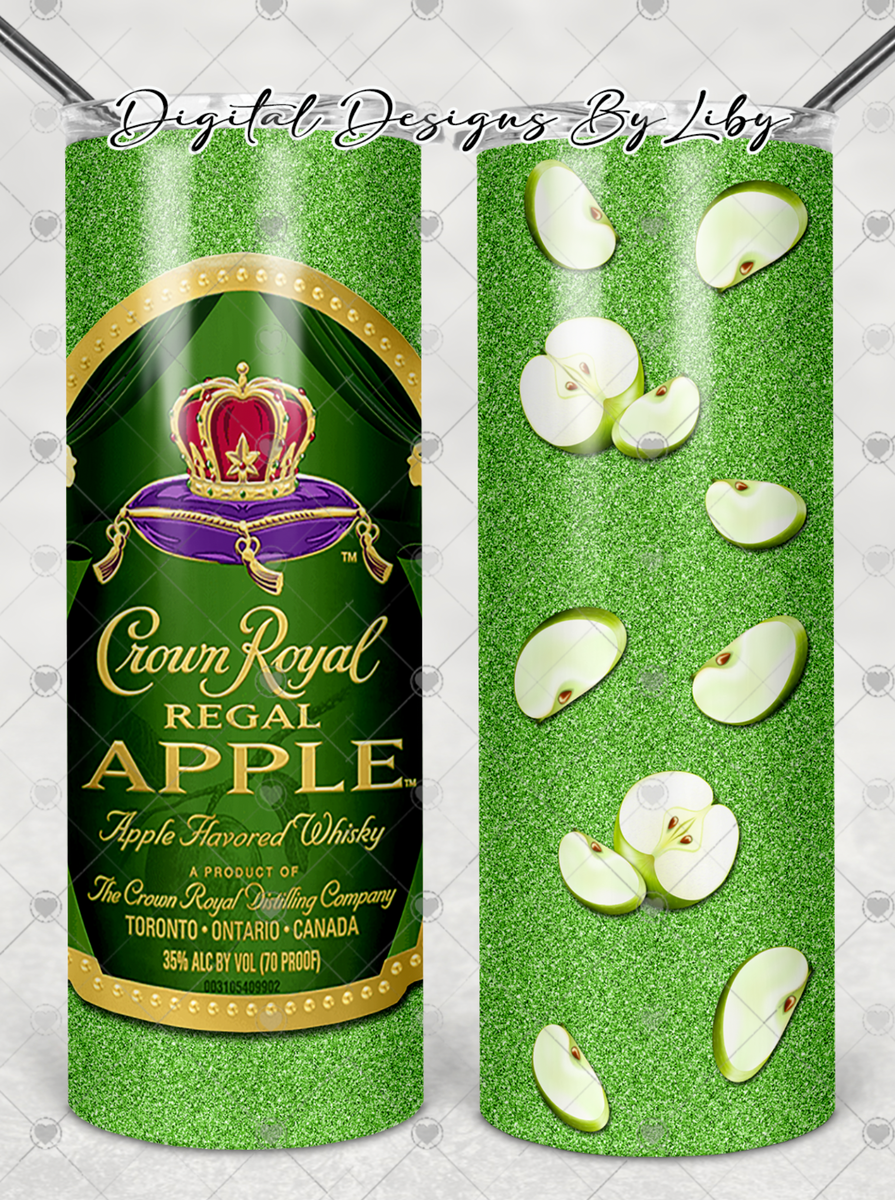 Crown Royal Apple GLITTER 20oz Skinny Tumbler Digital Designs by