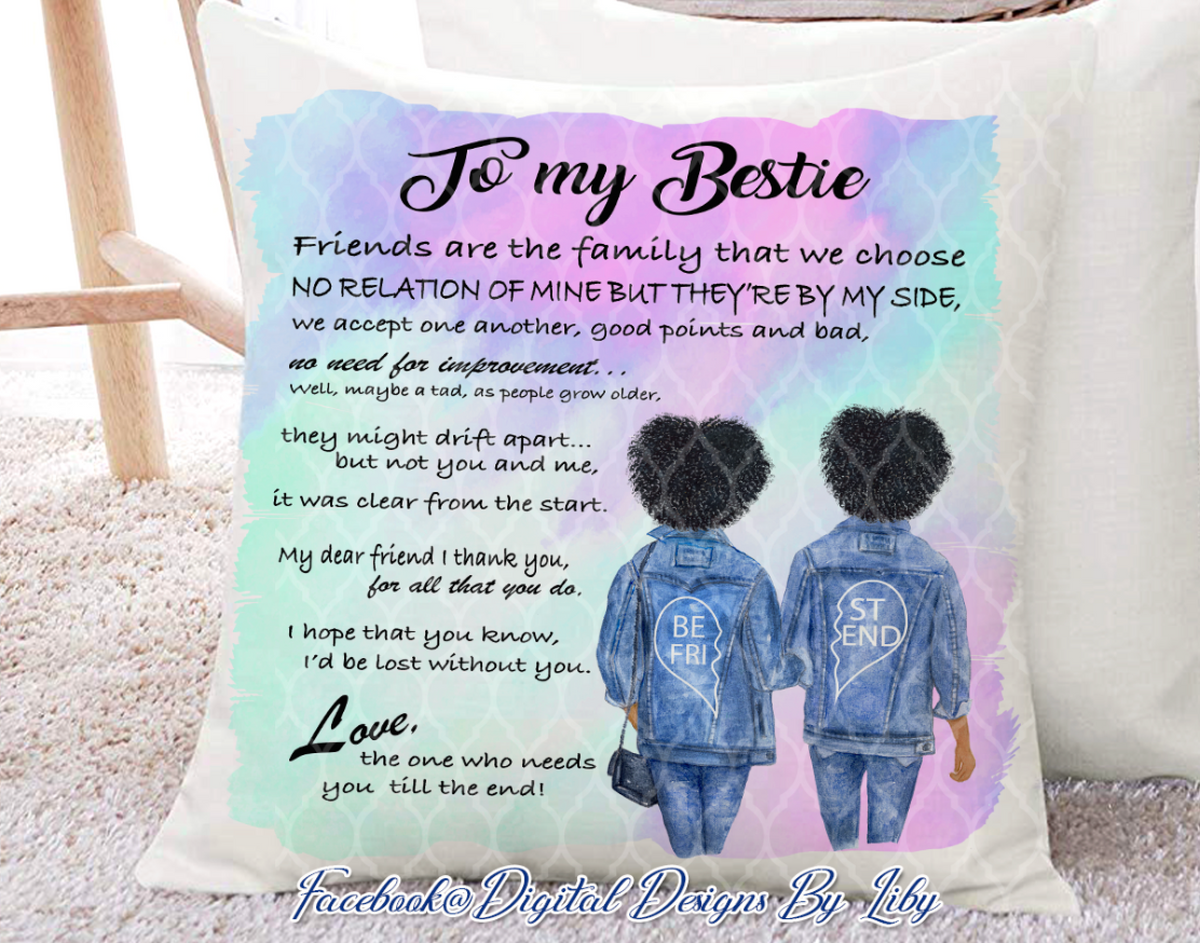 BESTIES IN JEANS II Pillow Design (Choose Hair Color Combination