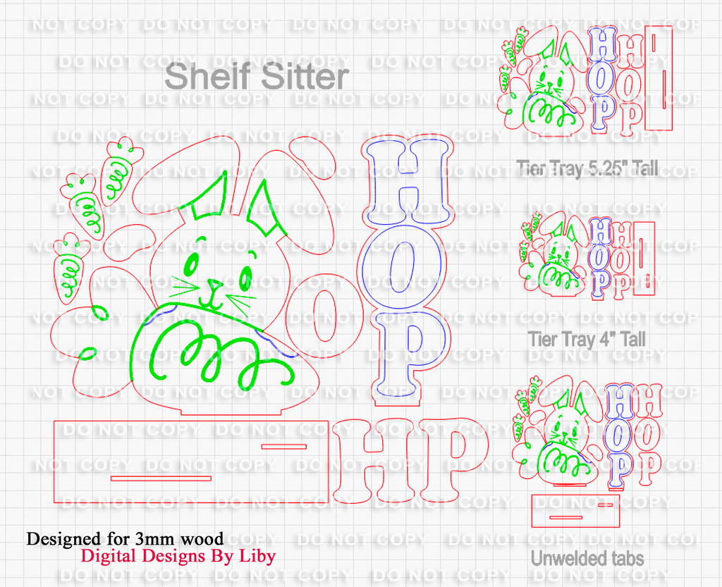 CARROT HOP BUNNY FAMILY Tier Tray & Shelf Sitter 3D Layered Laser Cut Ready Vector Designs for Spring and Easter