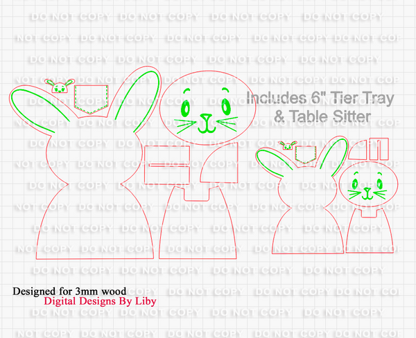 CARROT HOP BUNNY FAMILY Tier Tray & Shelf  Sitter 3D Layered Laser Cut Ready Vector Designs for Spring and Easter