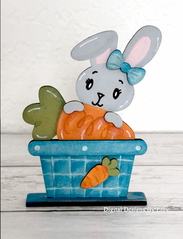 CARROT HOP GIRL BUNNY Tier Tray & Shelf  Sitter 3D Layered Laser Cut Ready Vector Designs for Spring and Easter