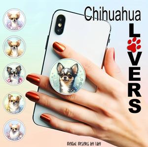 CHIHUAHUA LOVERS Pop Socket Design, 6 PNG Sublimation ready Designs for Phone Pop Sockets