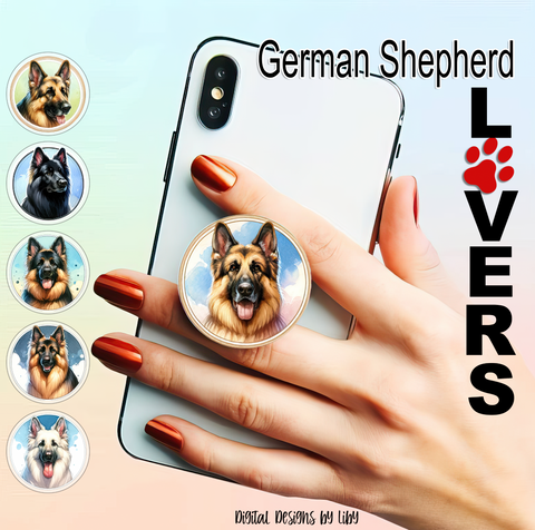 GERMAN SHEPHERD LOVERS Pop Socket Design, 6 PNG Sublimation ready Designs for Phone Pop Sockets