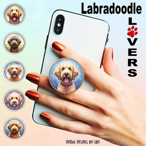 LABRADOODLE LOVERS Pop Socket Design, 6 PNG Sublimation ready Designs for Phone Pop Sockets