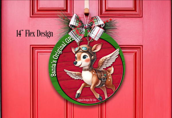 REINDEER SANTA'S ORIGINAL GPS Ornament & 14" Flex Design PNG Sublimation, Flying GPS Reindeer