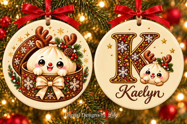Cozy Reindeer Dumpling Christmas PNG Bundle | Personalized Ornament & A–Z Monogram Design Kit