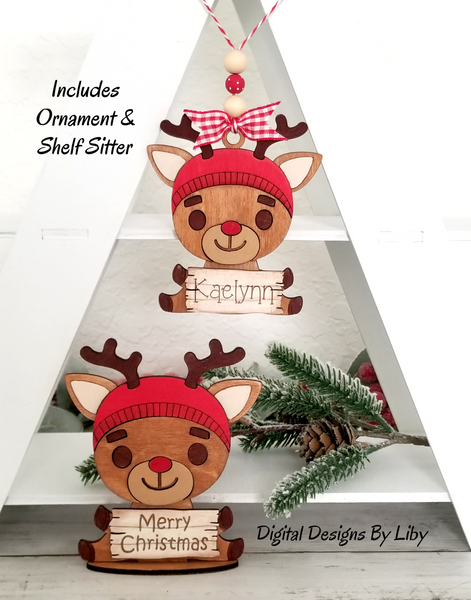 BABY REINDEER Christmas Ornament, Tier Tray & Shelf Sitter 3D Layered LASER Cut Design