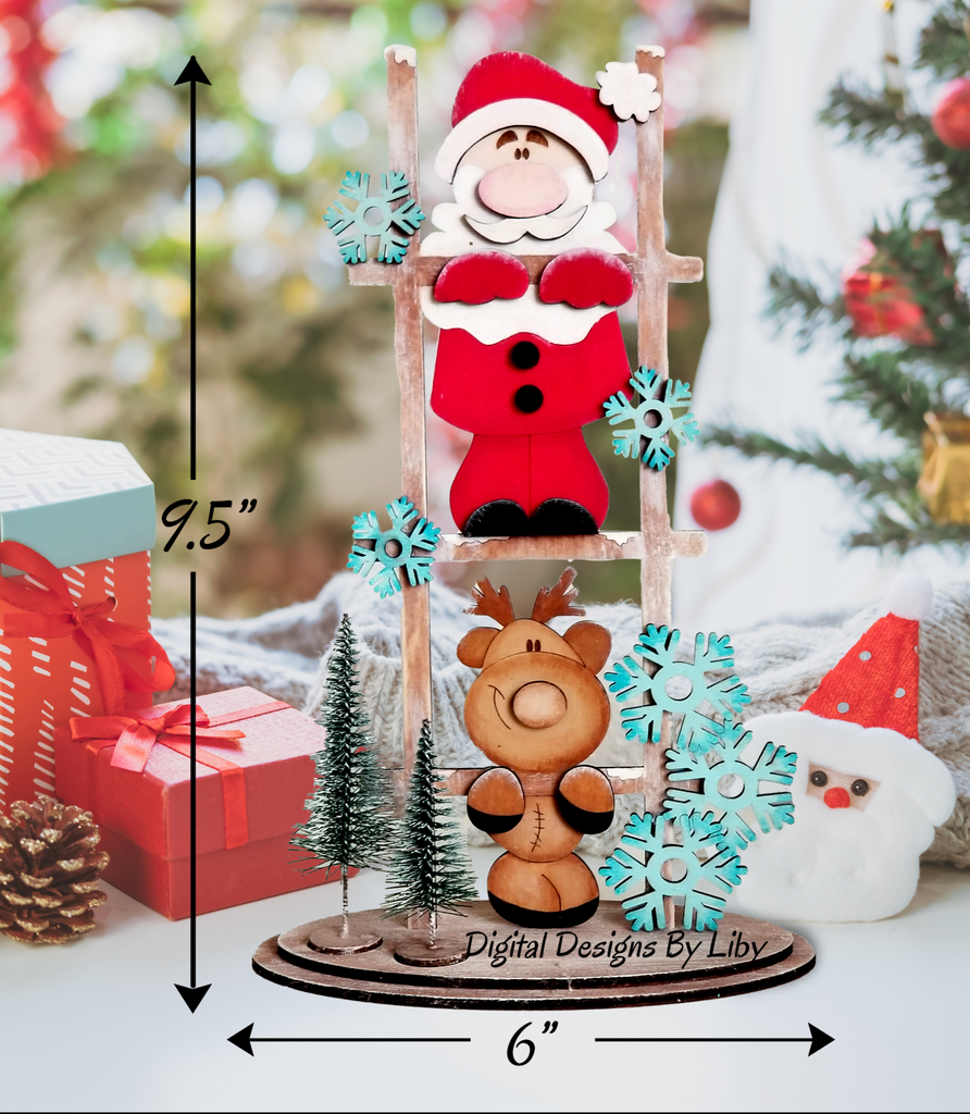 Dimensions Rooftop Santa UP TO THE ROOFTOP Santa & Reindeer Ladder Shelf Sitter Stand | 3D Lase ...