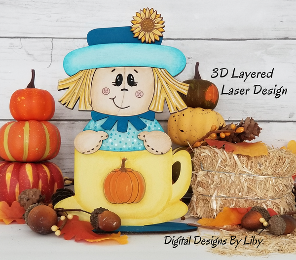 SCARECROW PUMPKIN SPICE SHELF SITTER STAND, 3D Layer Laser Cut Ready Vector Design