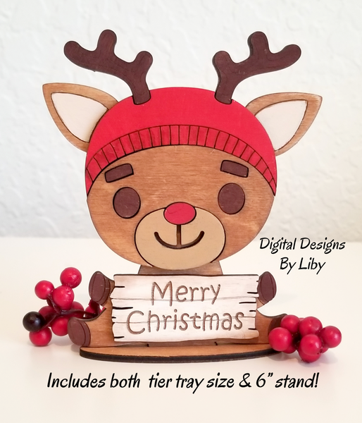 BABY REINDEER Christmas Ornament, Tier Tray & Shelf Sitter 3D Layered LASER Cut Design