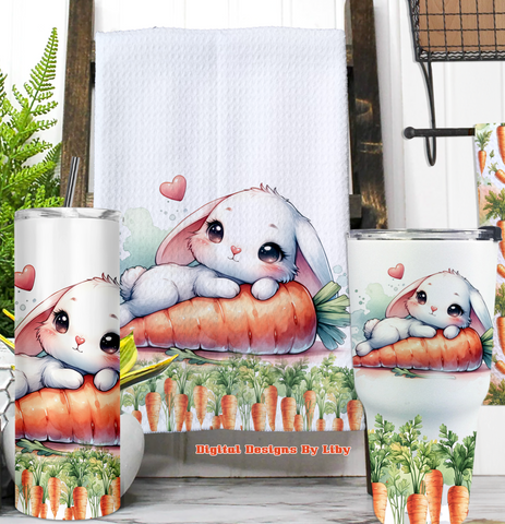 Carrot Loving Bunny MEGA BUNDLE (Tumbler Wraps, Yeti Wrap , Mug & Towel PNG Designs for Sublimation and WaterSlide)