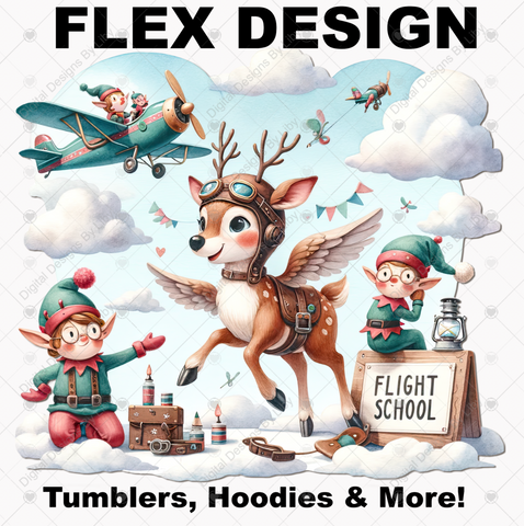 REINDEER FLIGHT SCHOOL 12x12 Flex Design PNG Sublimation
