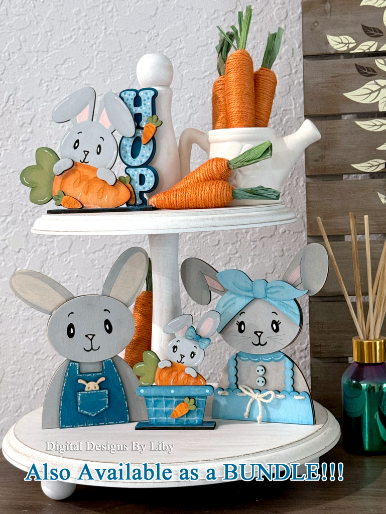 CARROT HOP GIRL BUNNY Tier Tray & Shelf Sitter 3D Layered Laser Cut Ready Vector Designs for Spring and Easter