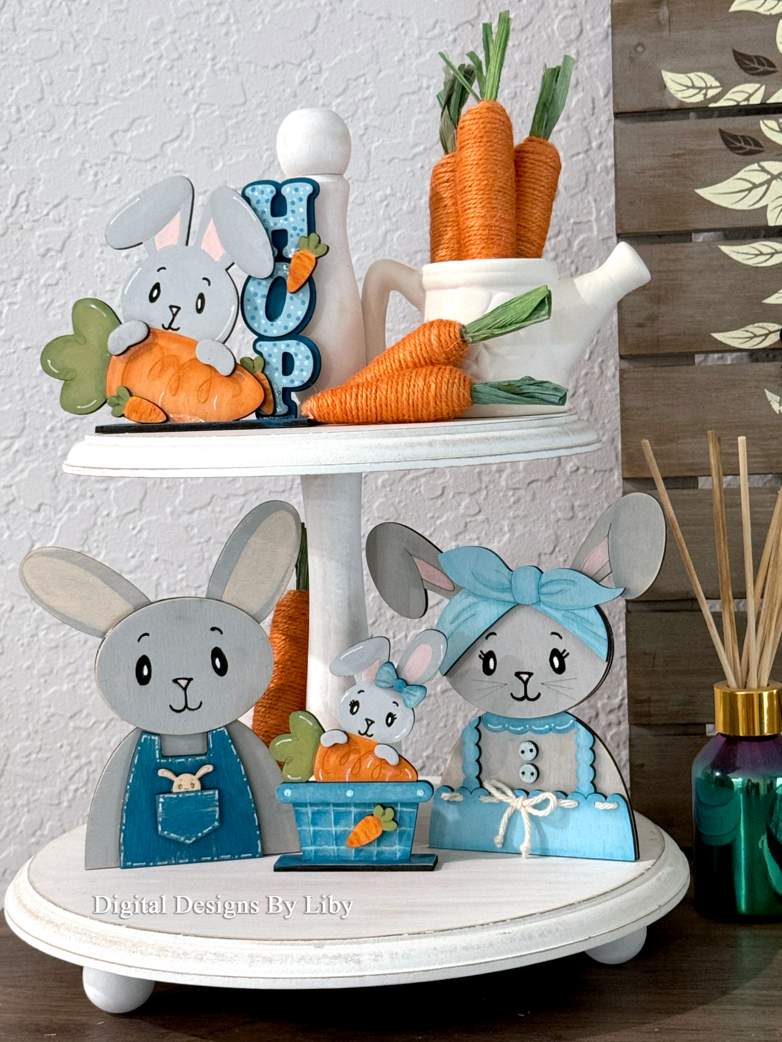 CARROT HOP BUNNY FAMILY Tier Tray & Shelf Sitter 3D Layered Laser Cut Ready Vector Designs for Spring and Easter