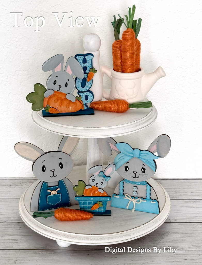 CARROT HOP BUNNY FAMILY Tier Tray & Shelf Sitter 3D Layered Laser Cut Ready Vector Designs for Spring and Easter