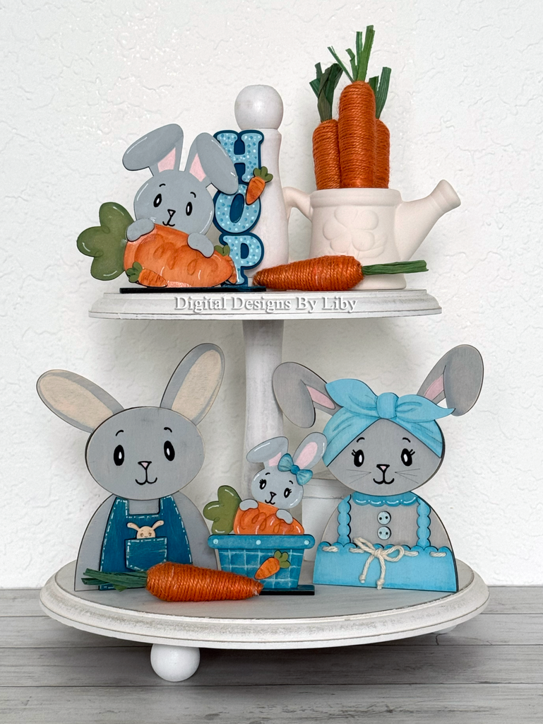 CARROT HOP BUNNY FAMILY Tier Tray & Shelf Sitter 3D Layered Laser Cut Ready Vector Designs for Spring and Easter