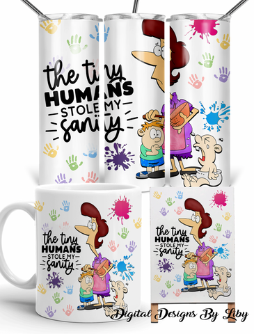 STRESSED MOM of Tiny Humans Mug, Skinny Tumbler & Dollar Tree Easel Stand PNG Sublimation Designs