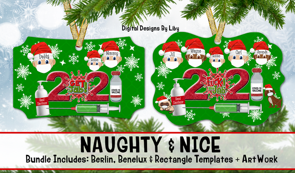 2021 XMAS NAUGHTY & NICE Rectangle, Benelux & Berlin Ornament Designs + Mix/Match Clipart
