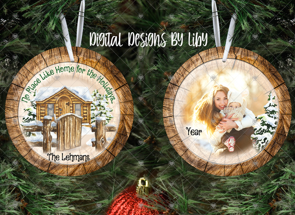 NO PLACE LIKE HOME Wood Slice &  Round Ornaments (2-Sided)