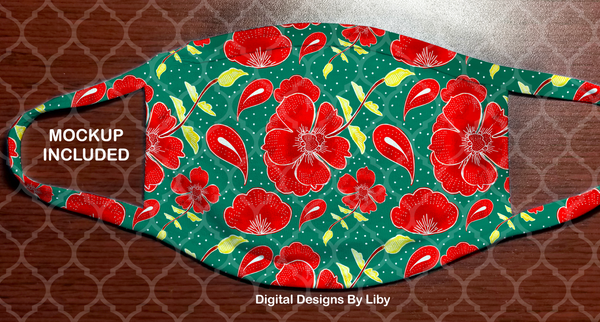FLORAL POPPIES IN GREEN (Full & Center Designs)