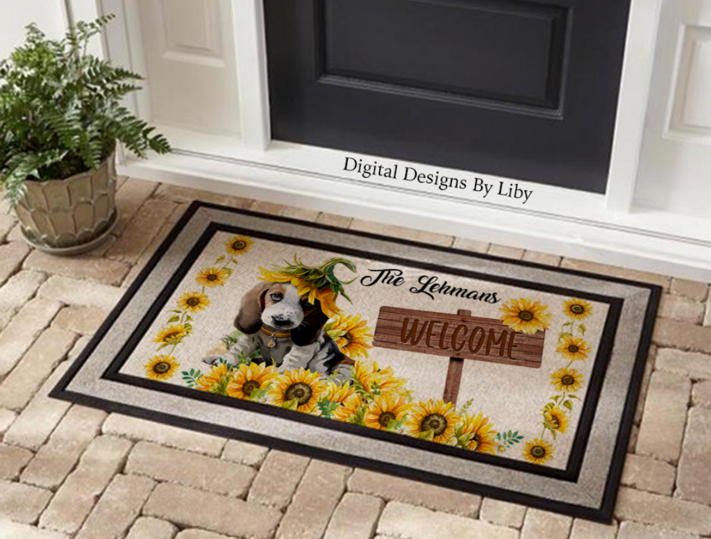 SUNFLOWER PUPPY BEAGLE MEGA BUNDLE (Skinny Tumbler, Mug, Door Mat, Garden Flag, Door Sign & More))