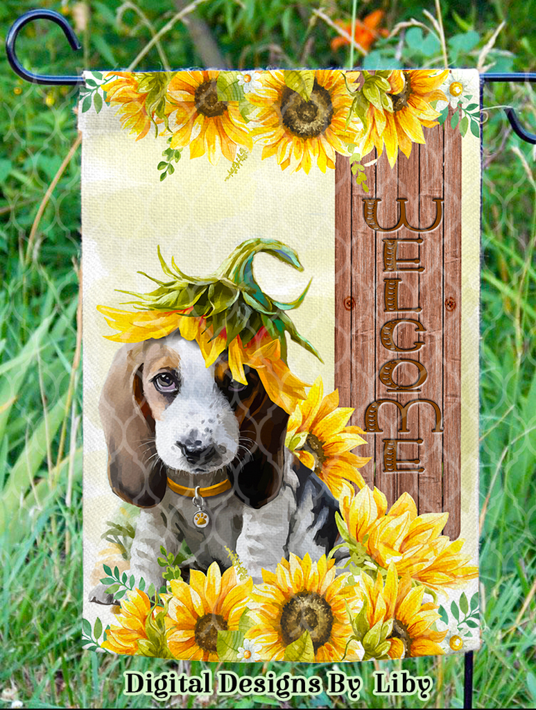 SUNFLOWER PUPPY BEAGLE MEGA BUNDLE (Skinny Tumbler, Mug, Door Mat, Garden Flag, Door Sign & More))