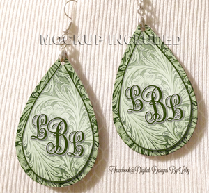 Floral Tooled Green Monogram Earrings