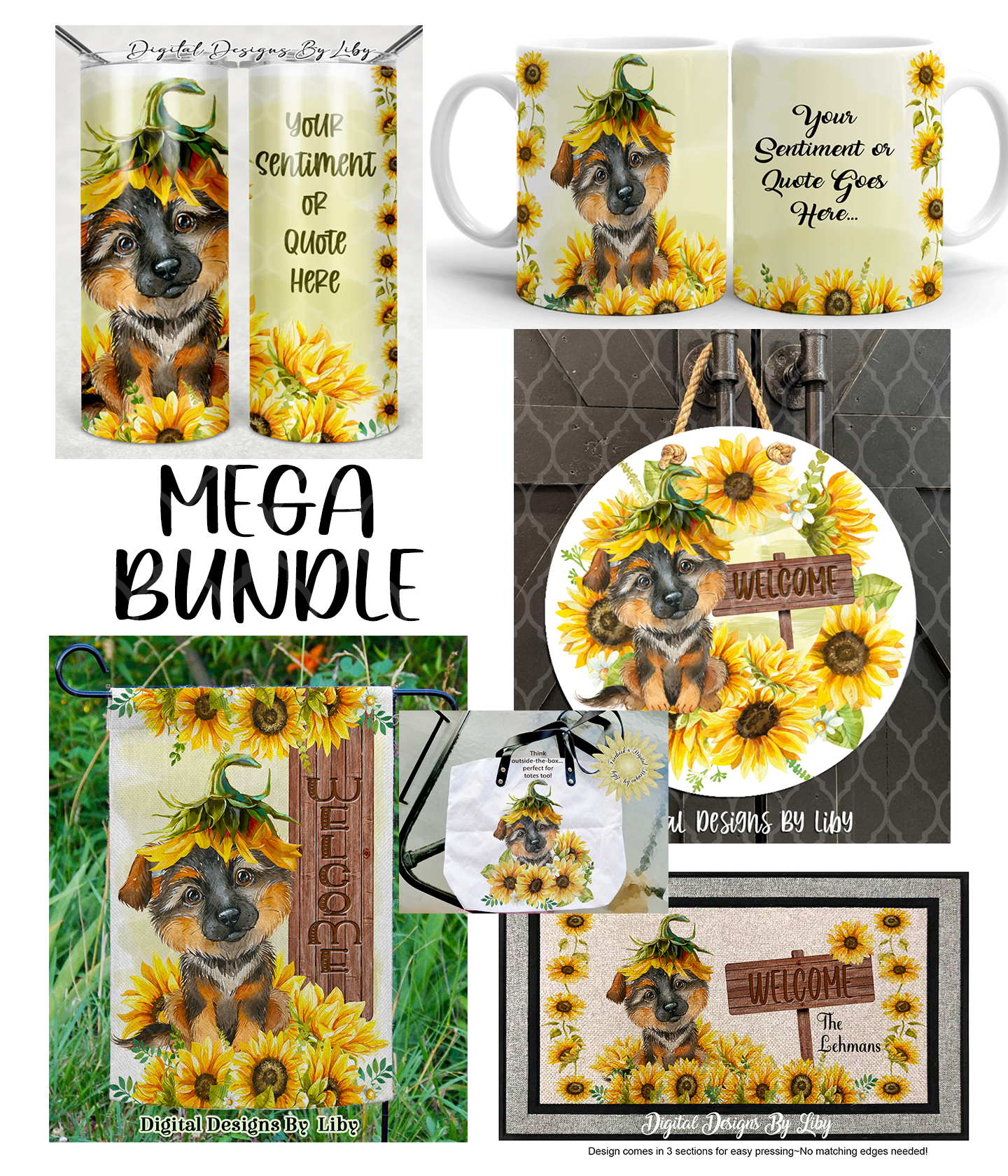 SUNFLOWER GERMAN SHEPHERD MEGA BUNDLE (Skinny Tumbler, Mug, Door Mat, Garden Flag, Door Sign & More)