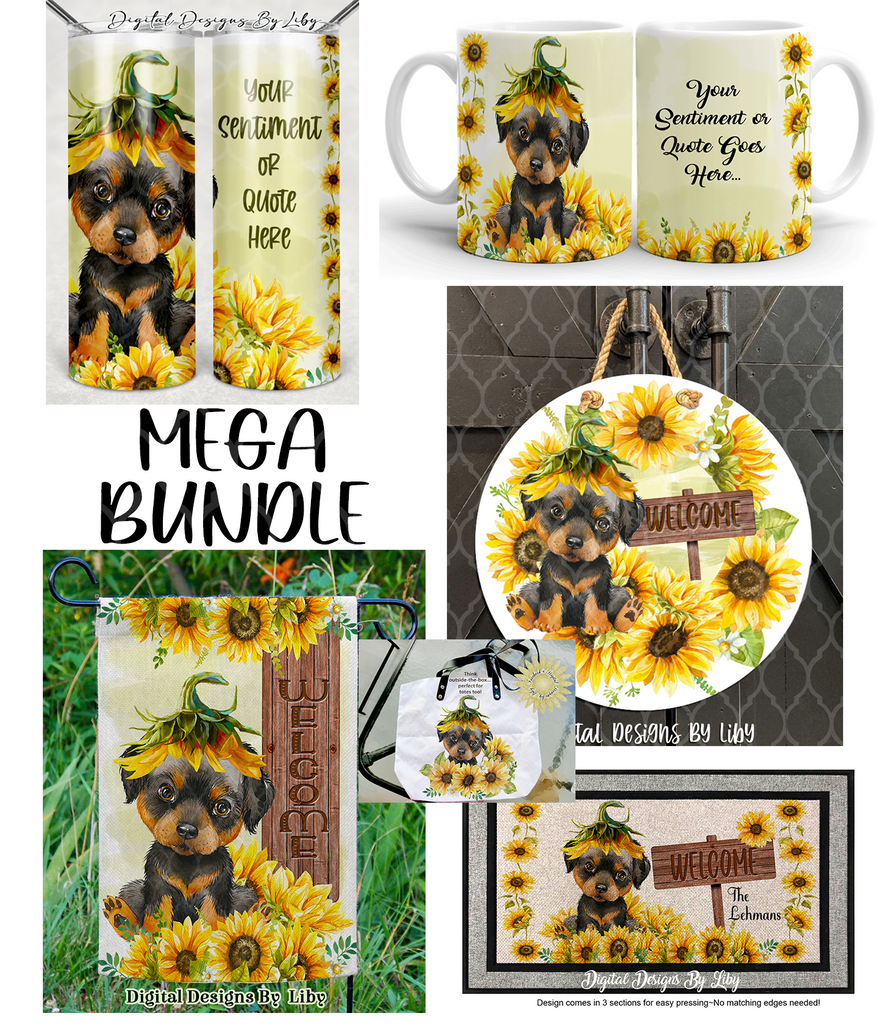 SUNFLOWER ROTTWEILER MEGA BUNDLE (Skinny Tumbler, Mug, Door Mat, Garden Flag, Door Sign & More)