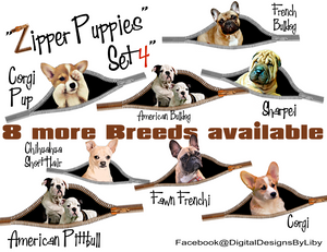 ZIPPER PUPPIES SET 4 (CHOOSE FROM 8 BREEDS)