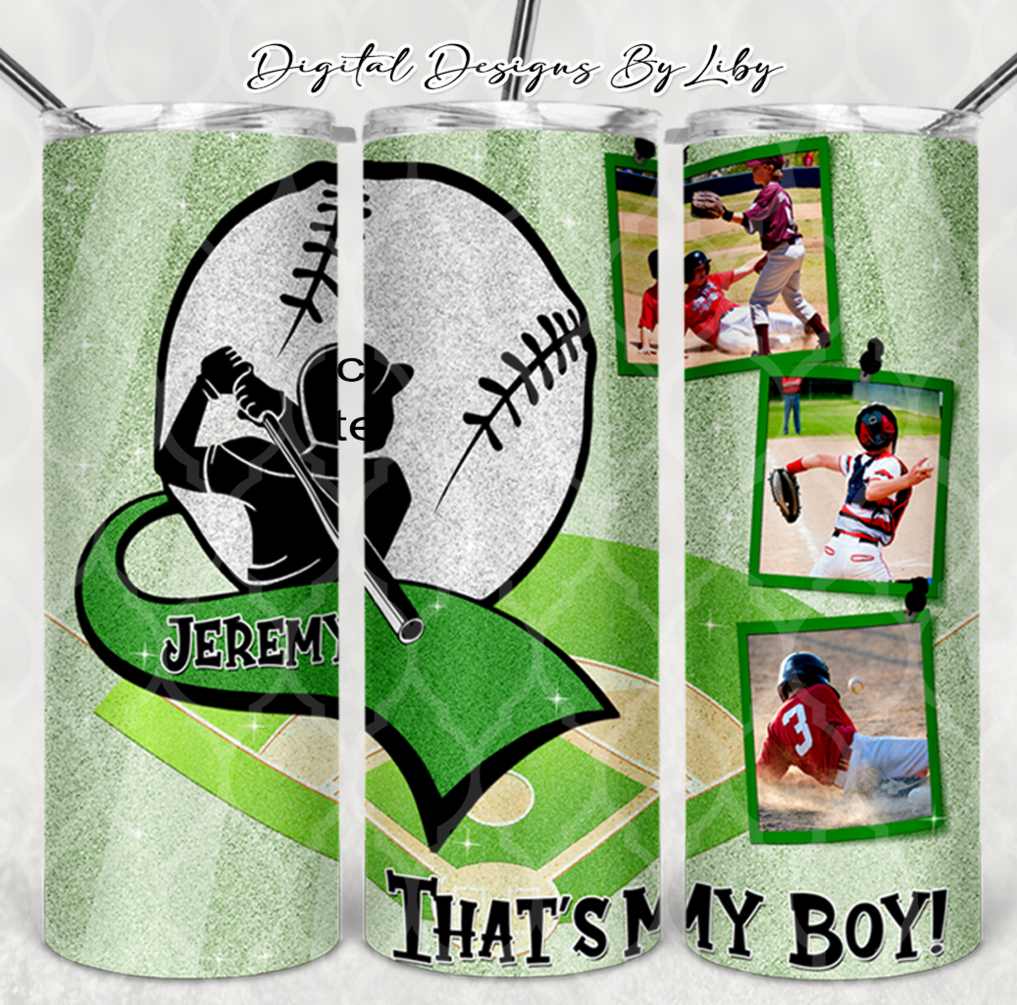OUT OF YOUR LEAGUE BASEBALL 20oz Skinny Tumbler (GREEN ONLY) WordArt Included Separately