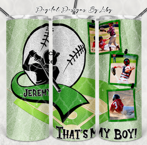 OUT OF YOUR LEAGUE BASEBALL 20oz Skinny Tumbler (GREEN ONLY) WordArt Included Separately
