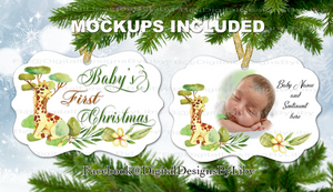 BABY GIRAFFE Baby's First Christmas Ornament (3 Rectangular Designs)