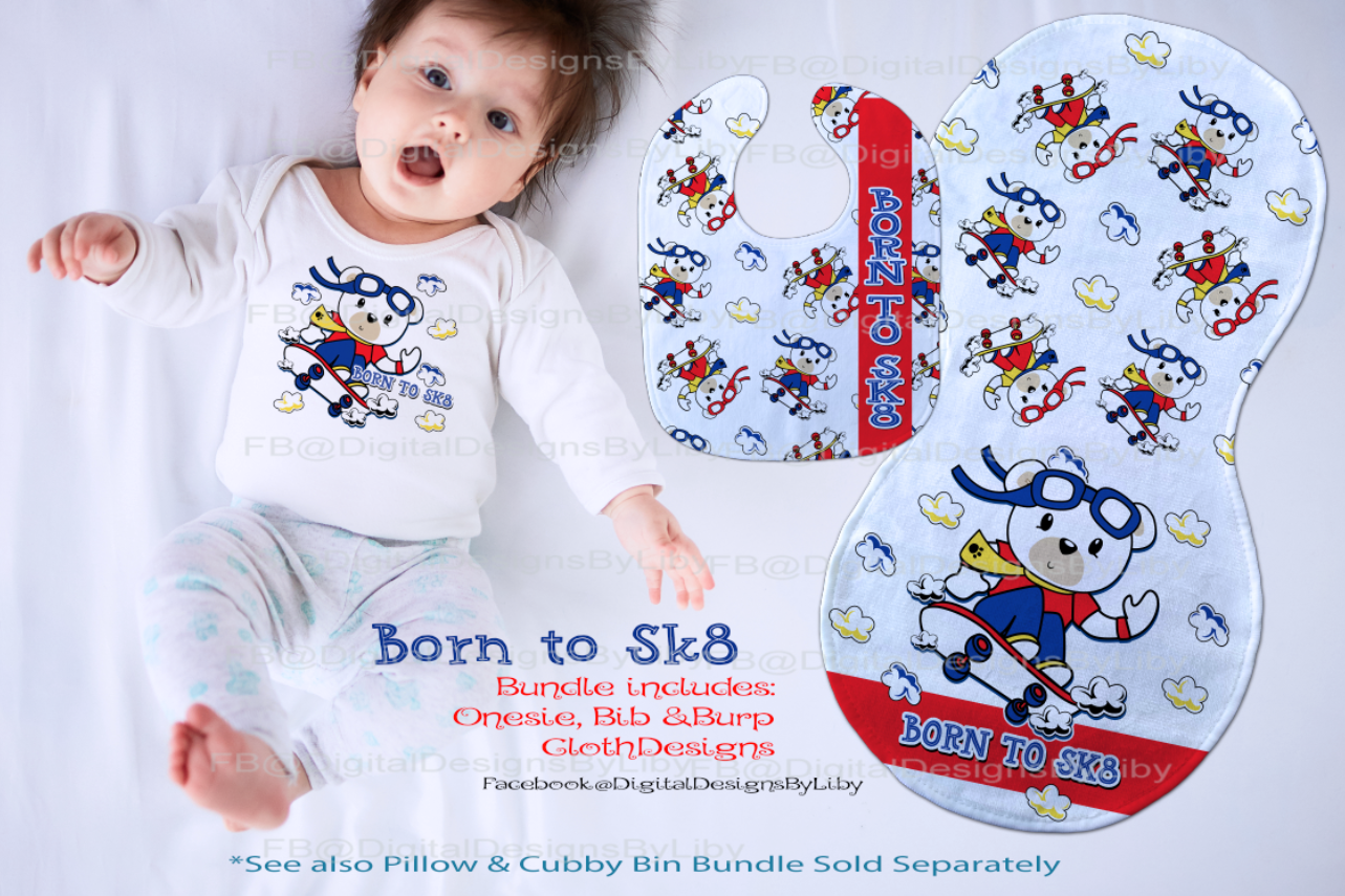 BORN TO SK8 MEGA BUNDLE (Tee, Bib, Burpie, Pillow & Cubby Designs)