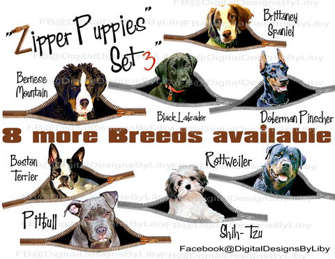 ZIPPER PUPPIES SET 3 (CHOOSE FROM 8 BREEDS)