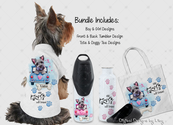 Have Paws Will Travel SCHNAUZER Bundle (Tumbler, Tote & Doggy Shirt Designs)