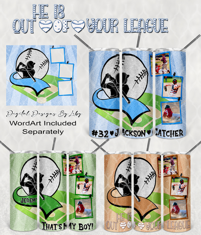 OUT OF YOUR LEAGUE BASEBALL 20oz Skinny Tumbler (3 Colors- Blue, Green, Brown/Tan)