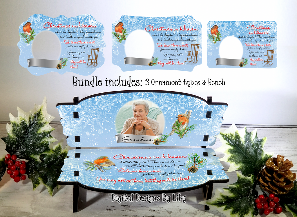 CHRISTMAS IN HEAVEN (Robin-European) - Bench + Berlin, Benelux & Rectangle Christmas Ornaments PNG Sublimation Designs
