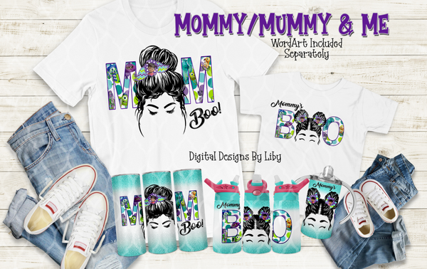 MESSY BUN MOM n Boo! MOMMY & ME  T-shirt, Skinny Flip Top & Sippy Mega Bundle