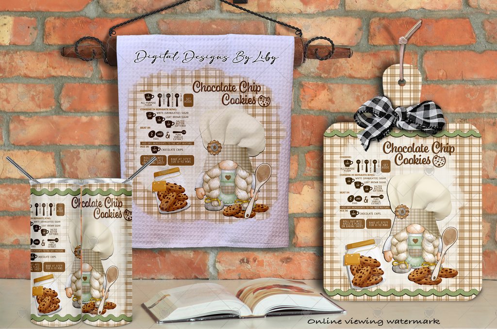 CHOCOLATE CHIP COOKIE Baking Gnome PNG Design, Tumblers, Wall Decor, Cutting Board & More