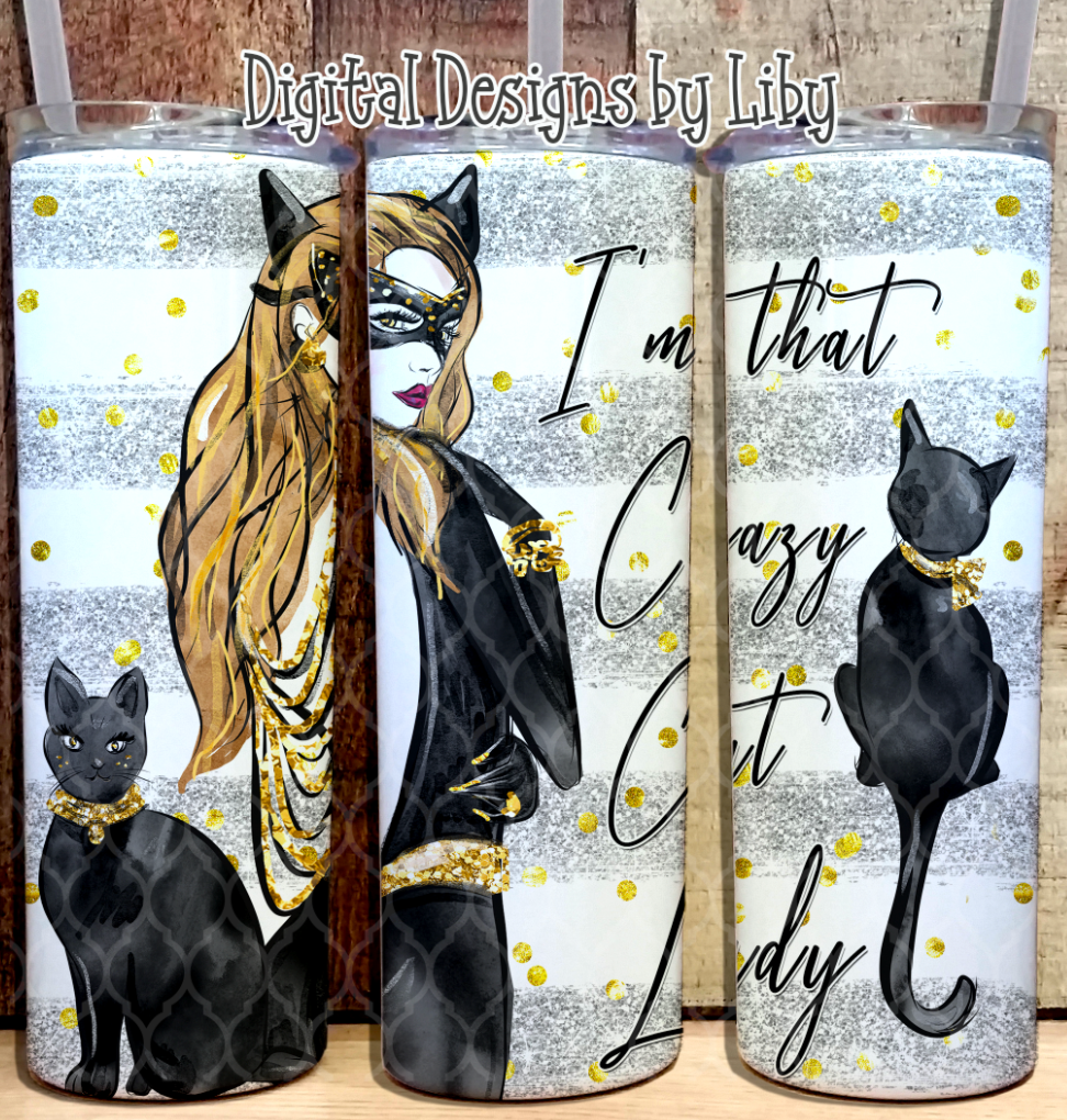 CRAZY CAT LADY SKINNY TUMBLER (3 DESIGNS Light & Dark Skin)