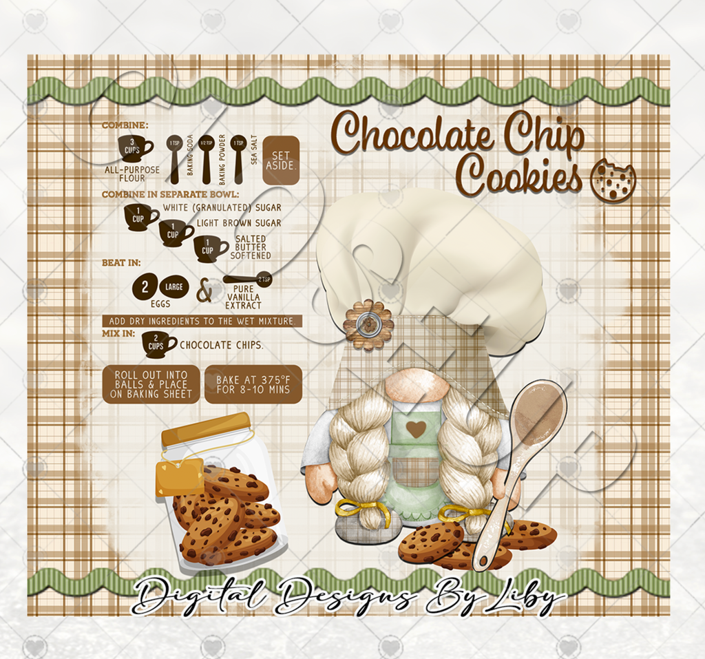 CHOCOLATE CHIP COOKIE Baking Gnome PNG Design, Tumblers, Wall Decor, Cutting Board & More