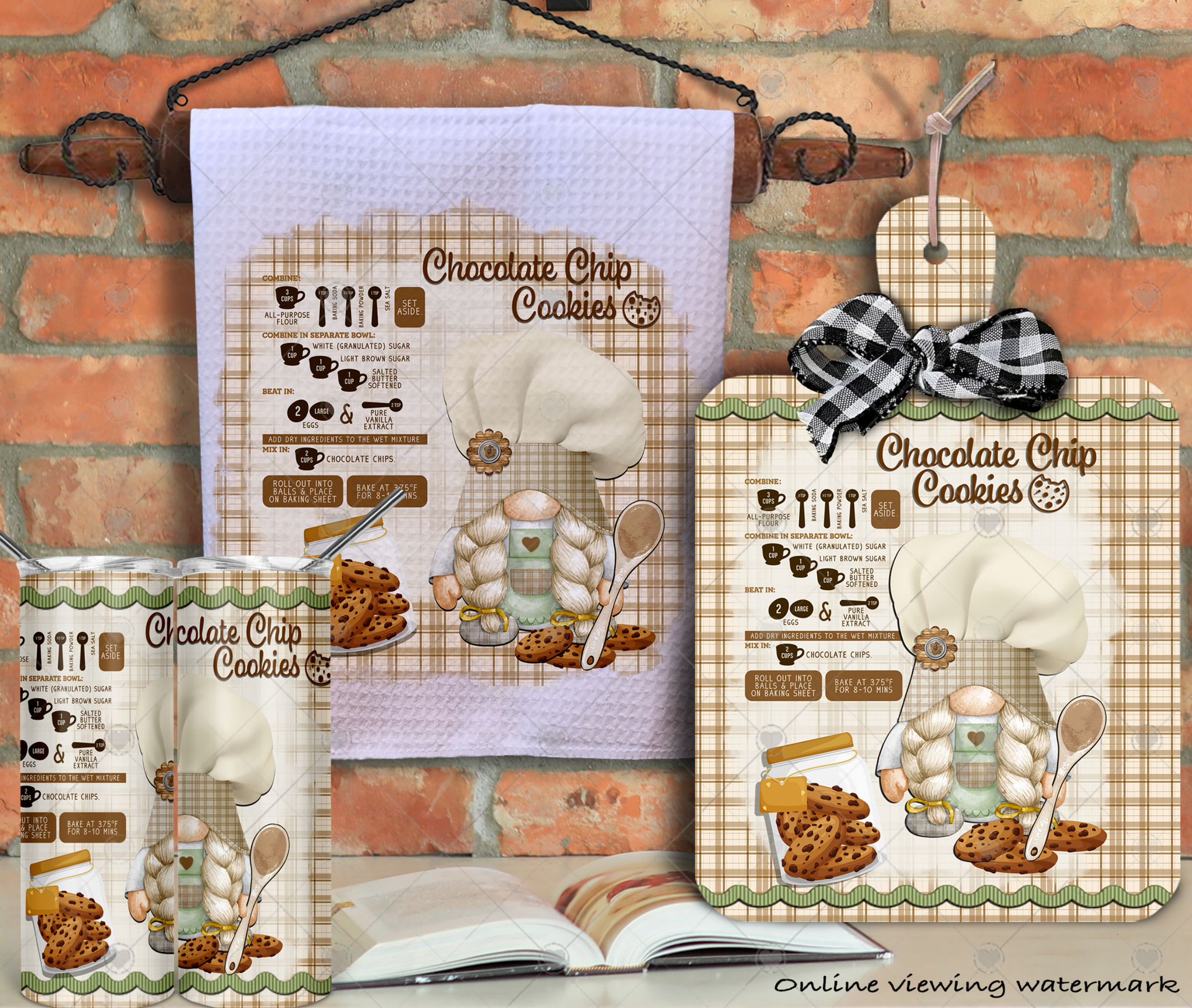 CHOCOLATE CHIP COOKIE Baking Gnome PNG Design, Tumblers, Wall Decor, Cutting Board & More