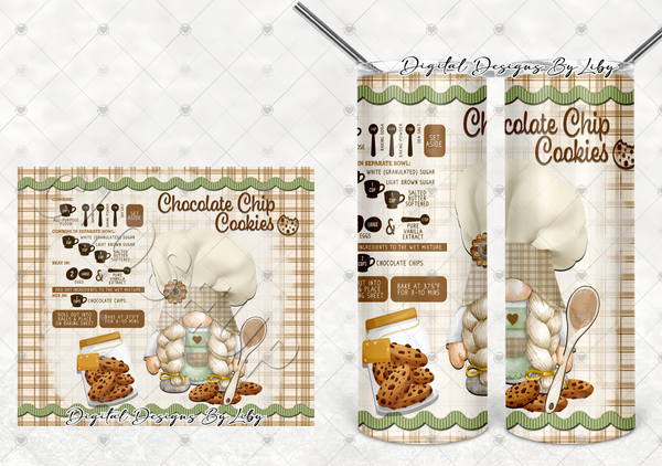 CHOCOLATE CHIP COOKIE Baking Gnome PNG Design, Tumblers, Wall Decor, Cutting Board & More