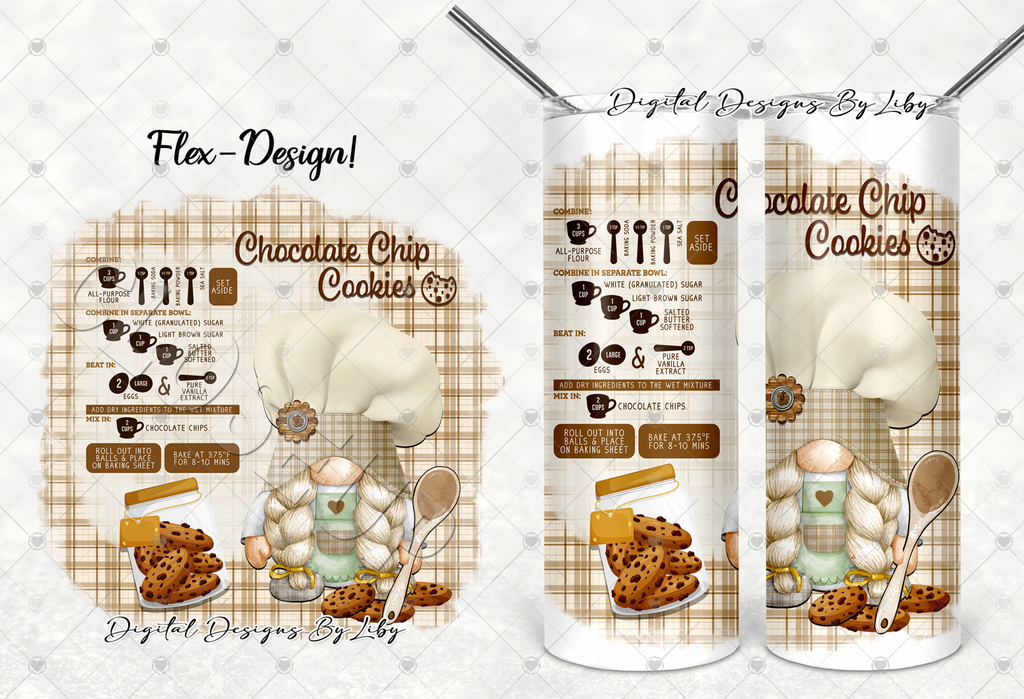 CHOCOLATE CHIP COOKIE Baking Gnome PNG Design, Tumblers, Wall Decor, Cutting Board & More